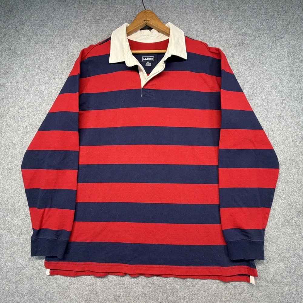 Vintage LL Bean Rugby Shirt Men's XL Striped Heavy Cotton Y2K